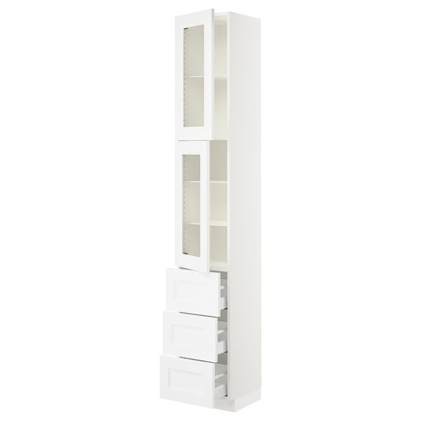 SEKTION / MAXIMERA High cb w 2 glass drs/3 drawers, white/Axstad matte white, 15x15x90 "