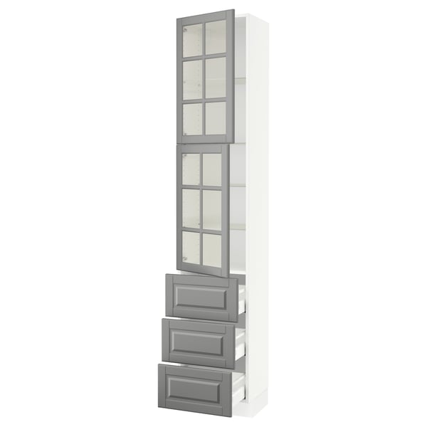 SEKTION / MAXIMERA High cb w 2 glass drs/3 drawers, white/Bodbyn gray, 18x15x90 "