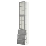 SEKTION / MAXIMERA High cb w 2 glass drs/3 drawers, white/Bodbyn gray, 18x15x90 "