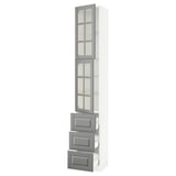 SEKTION / MAXIMERA High cb w 2 glass drs/3 drawers, white/Bodbyn gray, 15x15x90 "