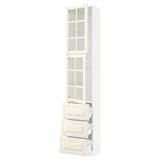 SEKTION / MAXIMERA High cb w 2 glass drs/3 drawers, white/Bodbyn off-white, 18x15x90 "