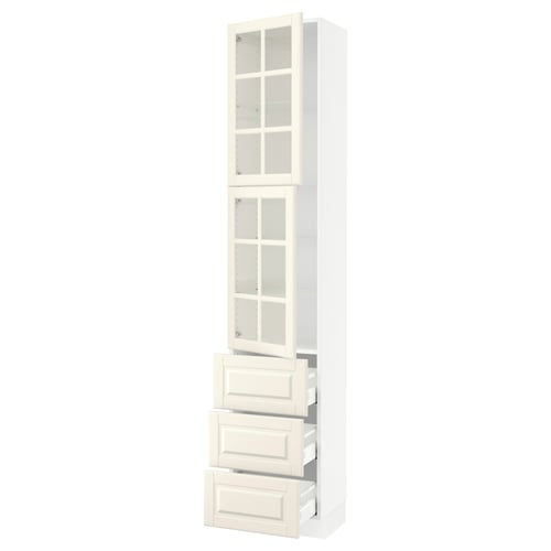 White SEKTION kitchen cabinet with glass doors and drawers, traditional style.