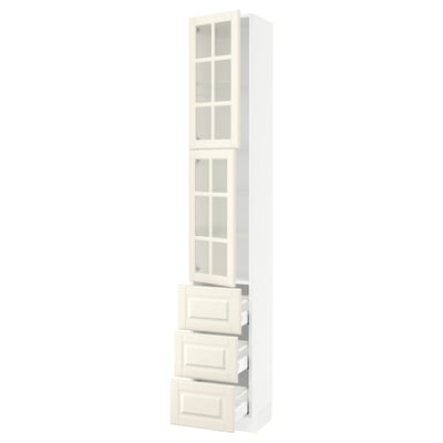 SEKTION / MAXIMERA High cb w 2 glass drs/3 drawers, white/Bodbyn off-white, 15x15x90 "