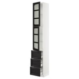 SEKTION / MAXIMERA High cb w 2 glass drs/3 drawers, white/Lerhyttan black stained, 15x15x90 "