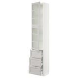 SEKTION / MAXIMERA High cb w 2 glass drs/3 drawers, white/Lerhyttan light gray, 18x15x90 "