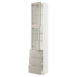 SEKTION / MAXIMERA High cb w 2 glass drs/3 drawers, white/Stensund beige, 18x15x90 "