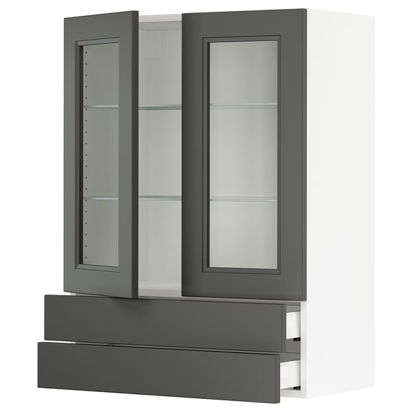 SEKTION / MAXIMERA Wall cab w 2 glass doors/2 drawers, white/Axstad dark gray, 30x15x40 "