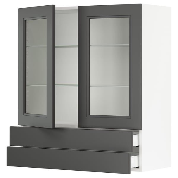 SEKTION / MAXIMERA Wall cab w 2 glass doors/2 drawers, white/Axstad dark gray, 36x15x40 "