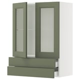 SEKTION / MAXIMERA Wall cab w 2 glass doors/2 drawers, white/Axstad gray-green, 30x15x40 "