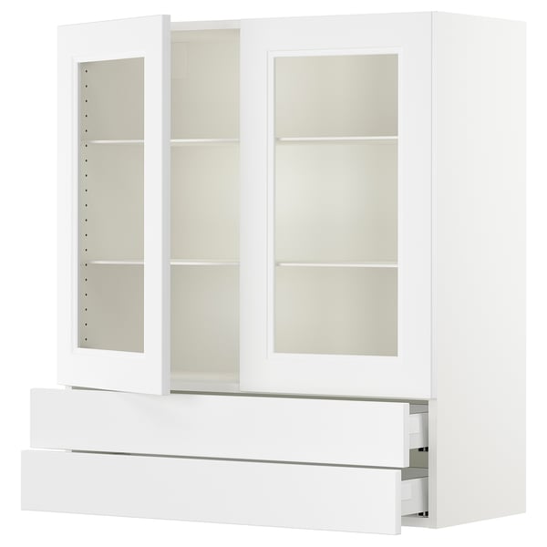 SEKTION / MAXIMERA Wall cab w 2 glass doors/2 drawers, white/Axstad matte white, 36x15x40 "