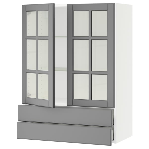 SEKTION / MAXIMERA Wall cab w 2 glass doors/2 drawers, white/Bodbyn gray, 30x15x40 "
