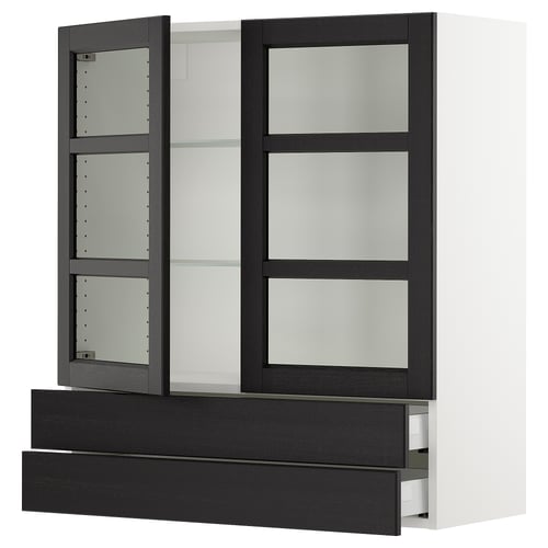 SEKTION kitchen unit: black stained wood, frosted glass doors, adjustable shelves.