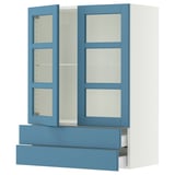SEKTION / MAXIMERA Wall cab w 2 glass doors/2 drawers, white/Lerhyttan blue, 30x15x40 "