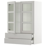 SEKTION / MAXIMERA Wall cab w 2 glass doors/2 drawers, white/Lerhyttan light gray, 30x15x40 "