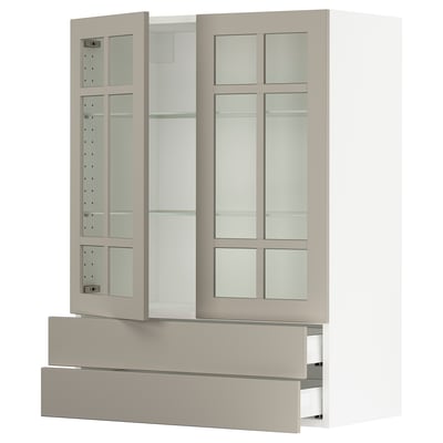 SEKTION / MAXIMERA Wall cab w 2 glass doors/2 drawers, white/Stensund beige, 30x15x40 "