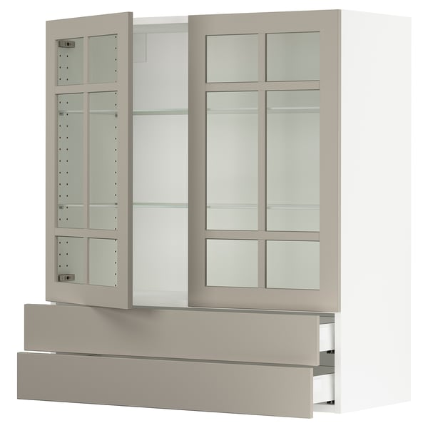 SEKTION / MAXIMERA Wall cab w 2 glass doors/2 drawers, white/Stensund beige, 36x15x40 "