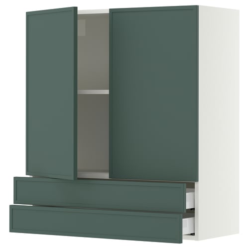 SEKTION / MAXIMERA Wall cabinet w 2 doors/2 drawers, white/Aspudden dark gray-green, 36x15x40 "