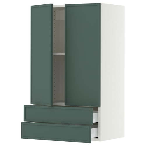 SEKTION / MAXIMERA Wall cabinet w 2 doors/2 drawers, white/Aspudden dark gray-green, 24x15x40 "