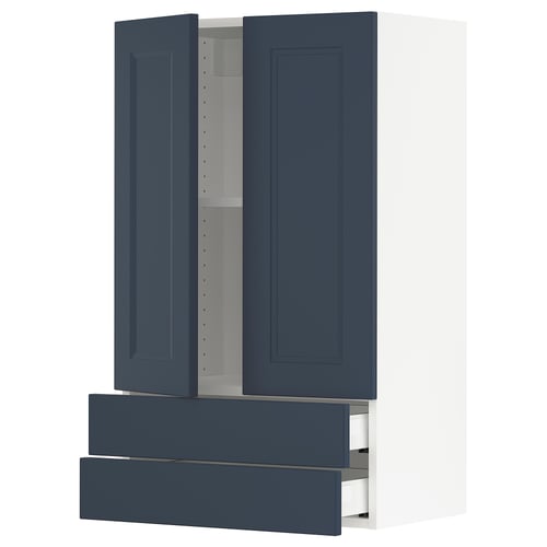 A SEKTION kitchen cabinet in blue with two drawers and two doors. The cabinet is sleek and modern.