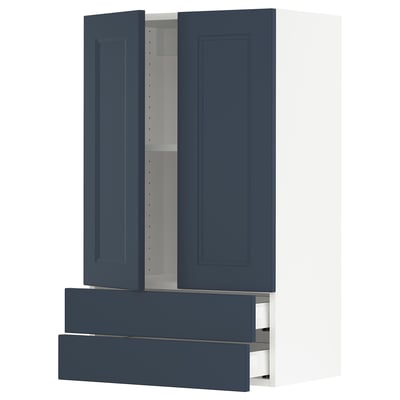 SEKTION / MAXIMERA Wall cabinet w 2 doors/2 drawers, white Axstad/matte blue, 24x15x40 "