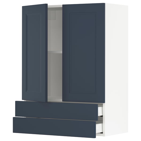 SEKTION / MAXIMERA Wall cabinet w 2 doors/2 drawers, white Axstad/matte blue, 30x15x40 "