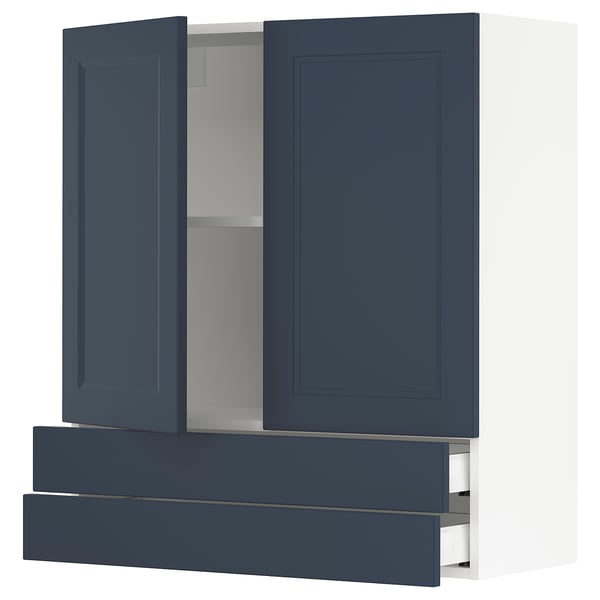 SEKTION / MAXIMERA Wall cabinet w 2 doors/2 drawers, white Axstad/matte blue, 36x15x40 "
