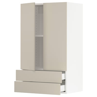 SEKTION / MAXIMERA Wall cabinet w 2 doors/2 drawers, white/Havstorp beige, 24x15x40 "