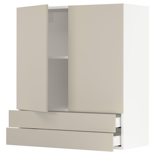 SEKTION / MAXIMERA Wall cabinet w 2 doors/2 drawers, white/Havstorp beige, 36x15x40 "