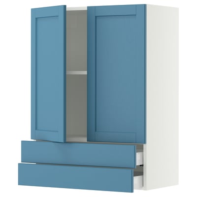 SEKTION / MAXIMERA Wall cabinet w 2 doors/2 drawers, white/Lerhyttan blue, 30x15x40 "