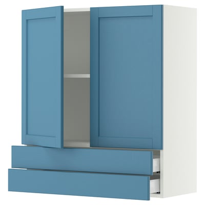 SEKTION / MAXIMERA Wall cabinet w 2 doors/2 drawers, white/Lerhyttan blue, 36x15x40 "