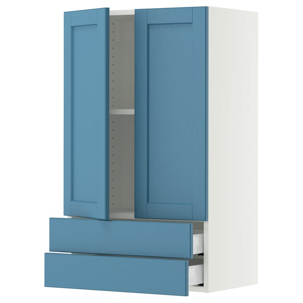 SEKTION / MAXIMERA Wall cabinet w 2 doors/2 drawers, white/Lerhyttan blue, 24x15x40 "