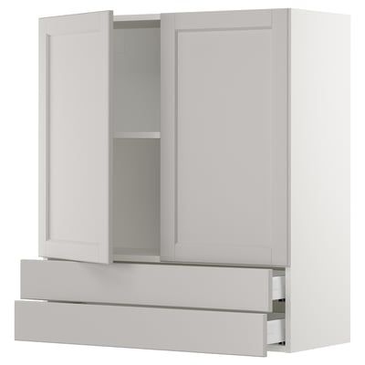 SEKTION / MAXIMERA Wall cabinet w 2 doors/2 drawers, white/Lerhyttan light gray, 36x15x40 "