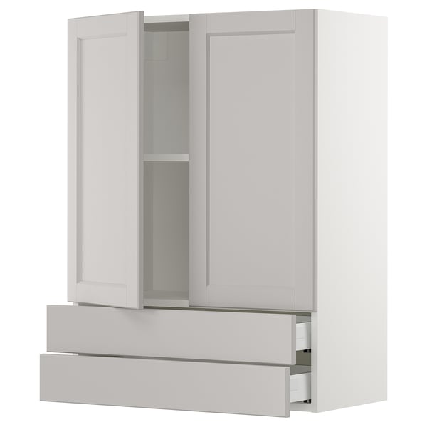 SEKTION / MAXIMERA Wall cabinet w 2 doors/2 drawers, white/Lerhyttan light gray, 30x15x40 "
