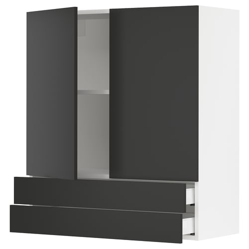SEKTION kitchen cabinet, matt black with white trim, modern design, two drawers, adjustable shelves.
