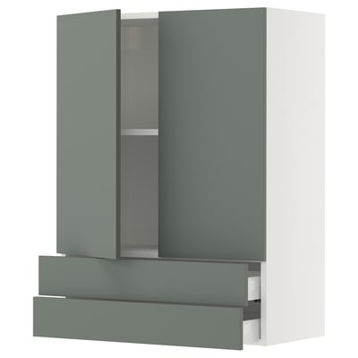 SEKTION / MAXIMERA Wall cabinet w 2 doors/2 drawers, white/Nickebo matte grey-green, 30x15x40 "