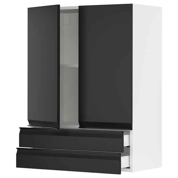 SEKTION / MAXIMERA Wall cabinet w 2 doors/2 drawers, white/Upplöv matte anthracite, 30x15x40 "