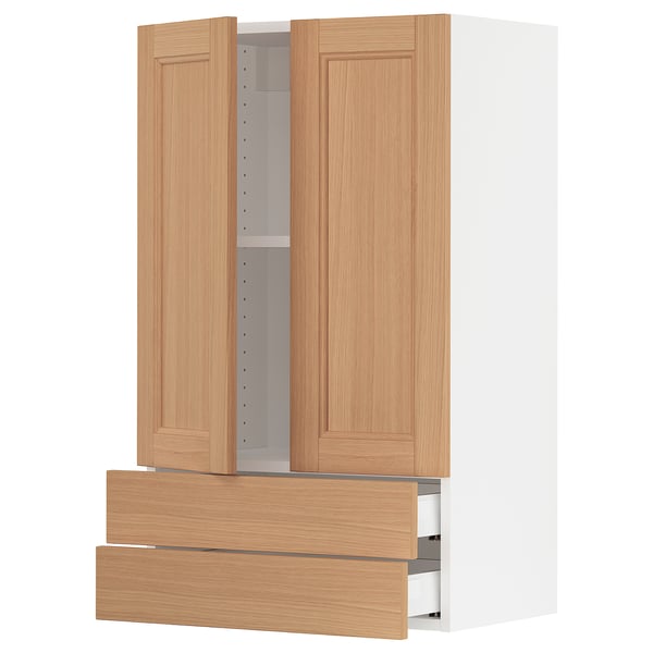 SEKTION / MAXIMERA Wall cabinet w 2 doors/2 drawers, white/Vedhamn oak, 24x15x40 "