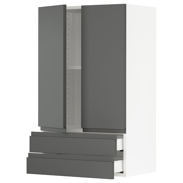 SEKTION / MAXIMERA Wall cabinet w 2 doors/2 drawers, white/Voxtorp dark gray, 24x15x40 "
