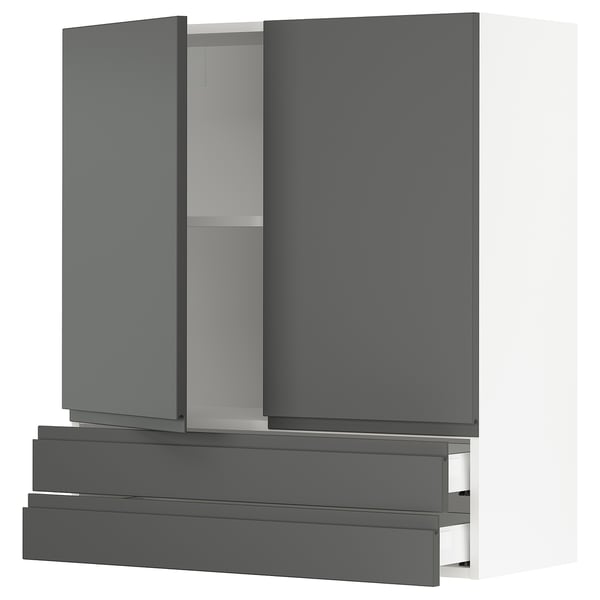 SEKTION / MAXIMERA Wall cabinet w 2 doors/2 drawers, white/Voxtorp dark gray, 36x15x40 "