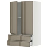 SEKTION / MAXIMERA Wall cabinet w 2 doors/2 drawers, white/Voxtorp high-gloss dark grey-brown, 24x15x40 "