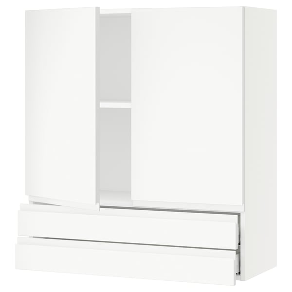 SEKTION / MAXIMERA Wall cabinet w 2 doors/2 drawers, white/Voxtorp matte white, 36x15x40 "