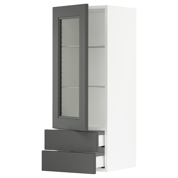 SEKTION / MAXIMERA Wall cabinet w glass door/2 drawers, white/Axstad dark gray, 15x15x40 "