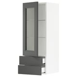 SEKTION / MAXIMERA Wall cabinet w glass door/2 drawers, white/Axstad dark gray, 15x15x40 "