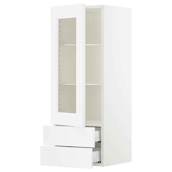 SEKTION / MAXIMERA Wall cabinet w glass door/2 drawers, white/Axstad matte white, 15x15x40 "