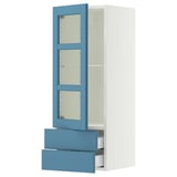 SEKTION / MAXIMERA Wall cabinet w glass door/2 drawers, white/Lerhyttan blue, 15x15x40 "