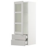 SEKTION / MAXIMERA Wall cabinet w glass door/2 drawers, white/Lerhyttan light gray, 15x15x40 "