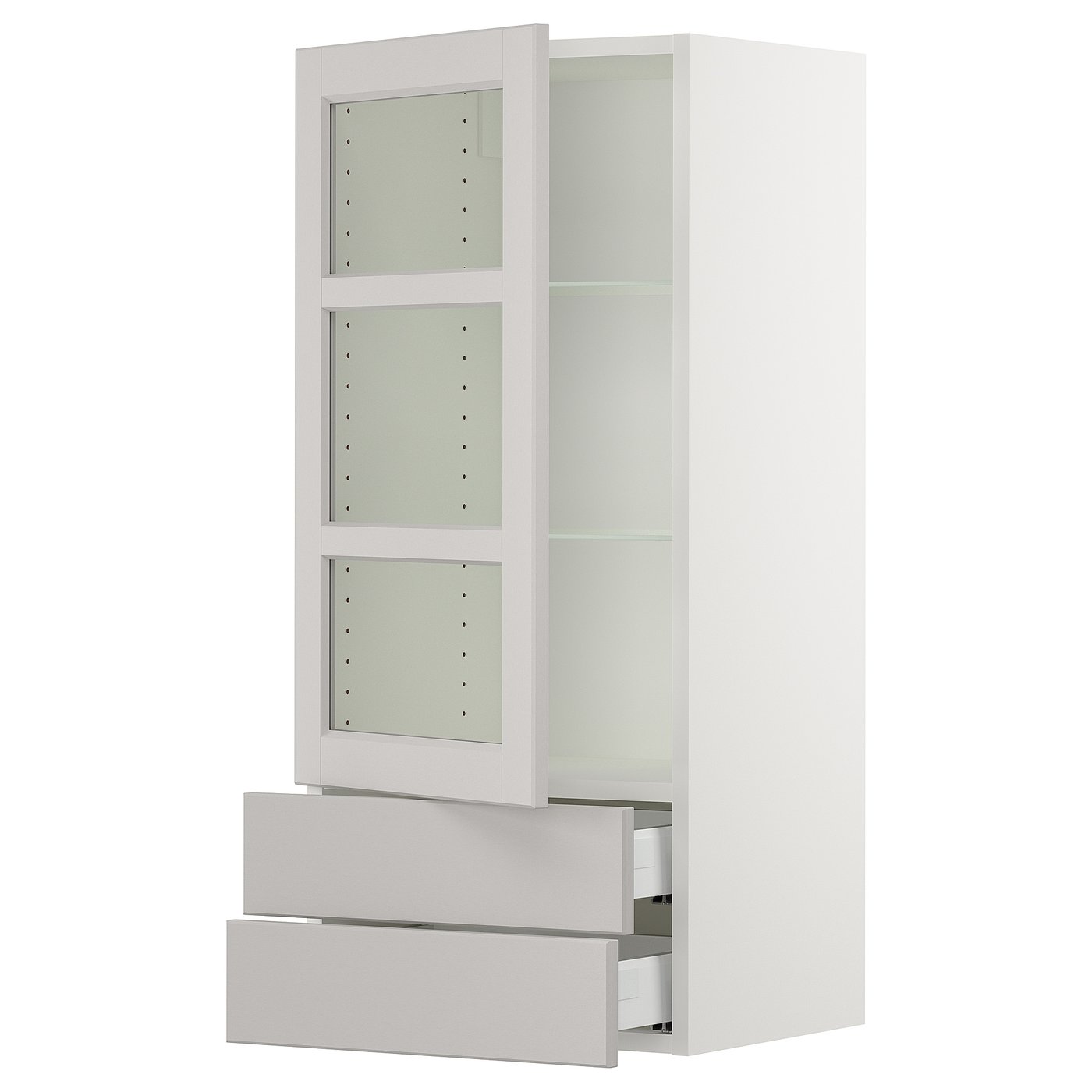 SEKTION / MAXIMERA wall cabinet w glass door/2 drawers, white