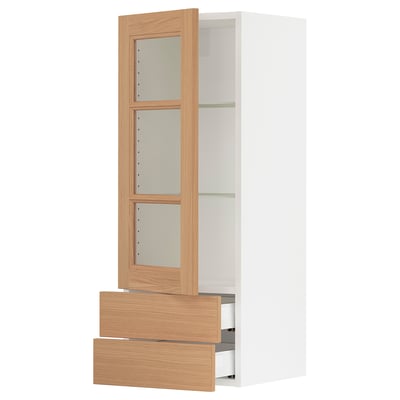 SEKTION kitchen cabinet: oak doors, glass shelves, adjustable.