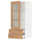 SEKTION / MAXIMERA Wall cabinet w glass door/2 drawers, white/Vedhamn oak, 18x15x40 "