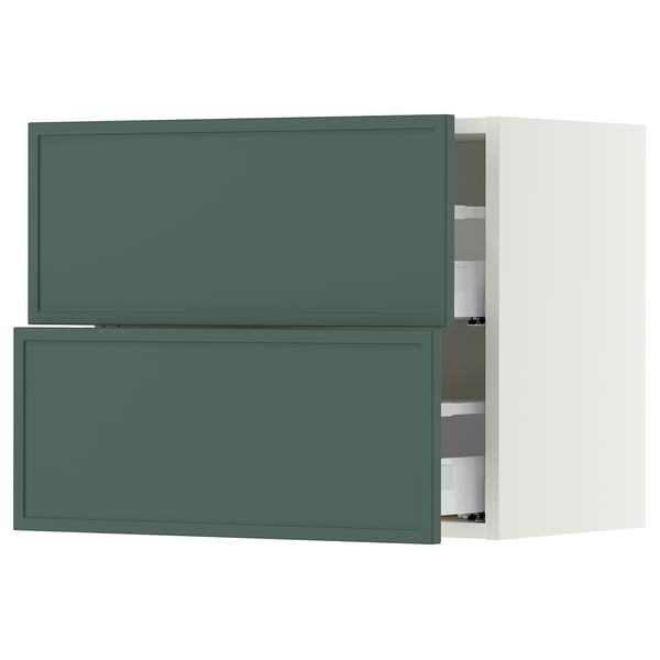 SEKTION / MAXIMERA Wall cabinet with 2 drawers, white/Aspudden dark gray-green, 24x15x20 "
